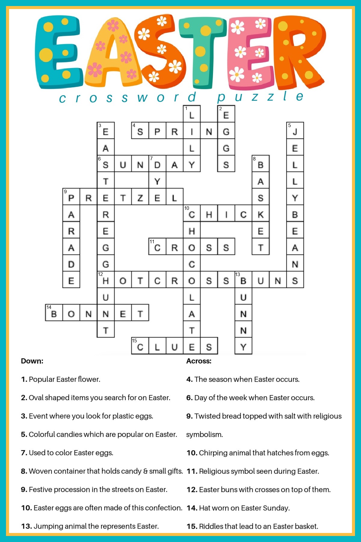 free easter crossword puzzle printable - 2 versions & answer key